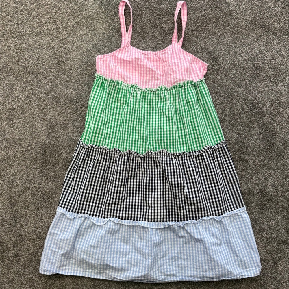 Crown & Ivy Girls Gingham Tiered Maxi Dress Multi Color Cotton Size 16